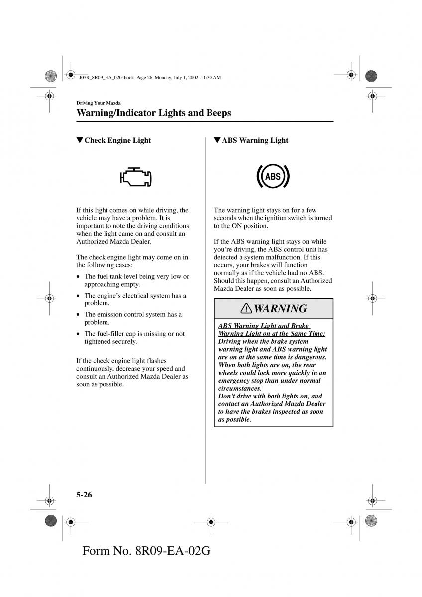 Mazda MX 5 Miata NB II 2 owners manual / page 109