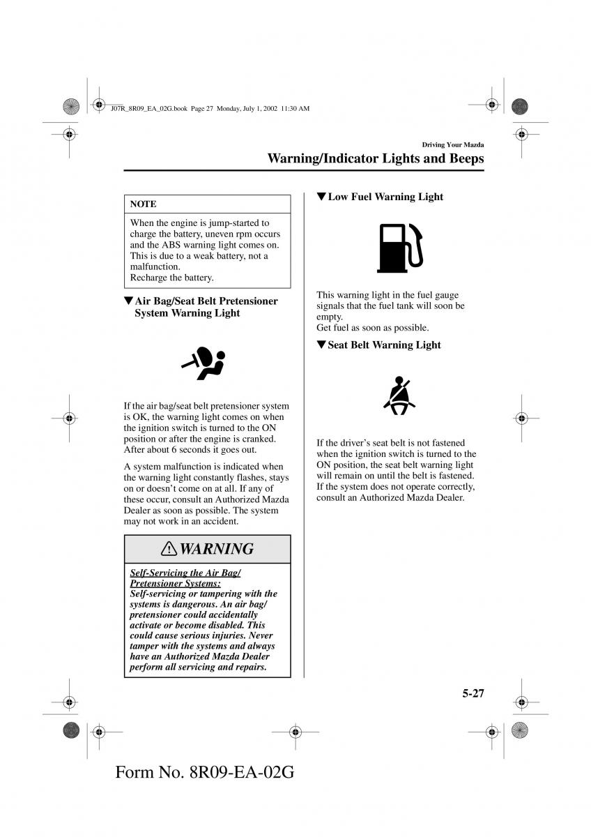 Mazda MX 5 Miata NB II 2 owners manual / page 110