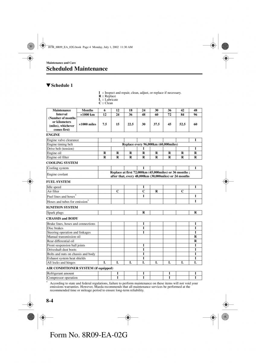 Mazda MX 5 Miata NB II 2 owners manual / page 183