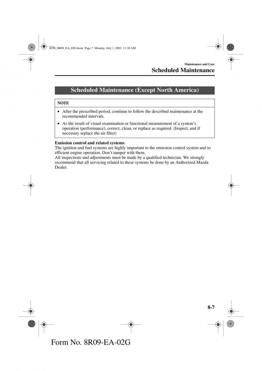 Mazda MX 5 Miata NB II 2 owners manual / page 186