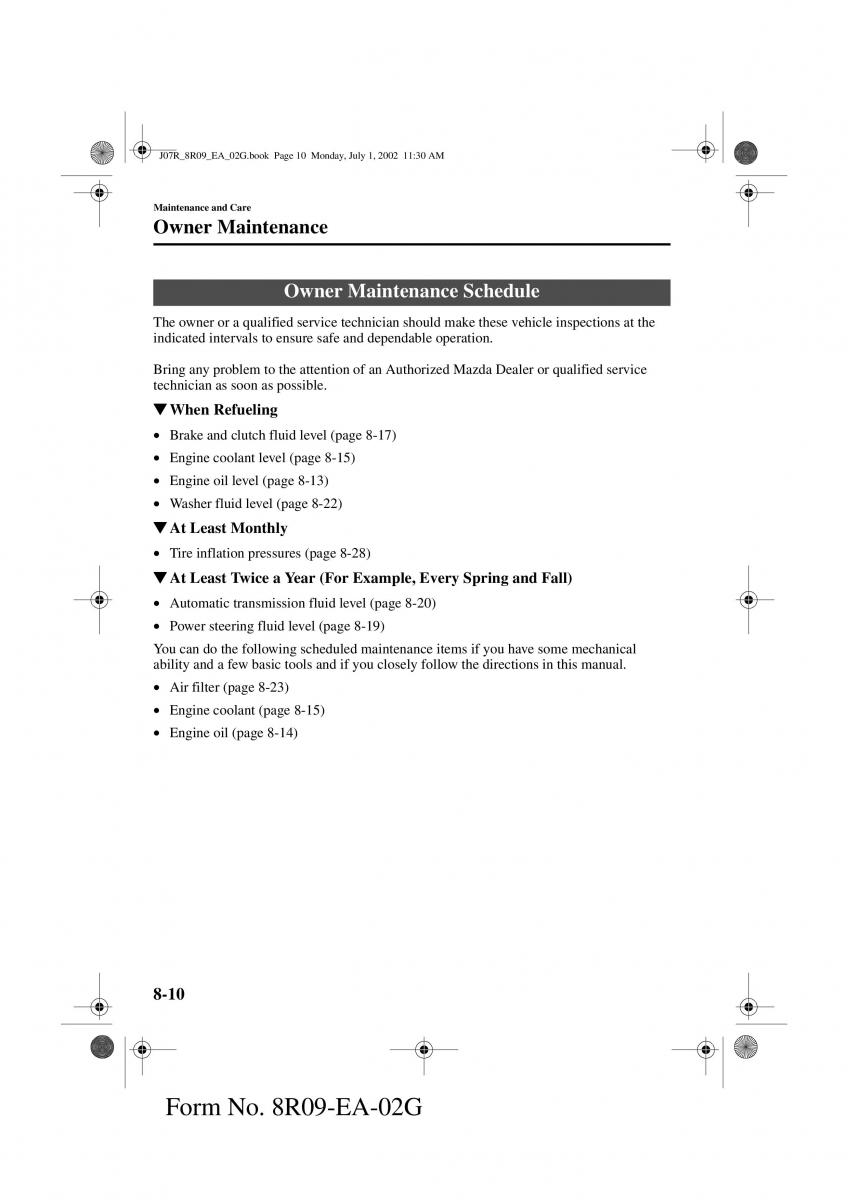 Mazda MX 5 Miata NB II 2 owners manual / page 189