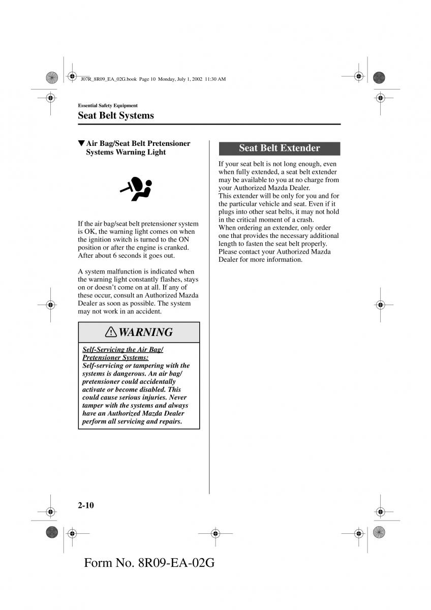 Mazda MX 5 Miata NB II 2 owners manual / page 19