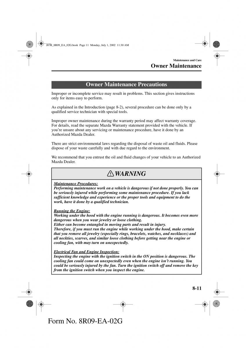 Mazda MX 5 Miata NB II 2 owners manual / page 190