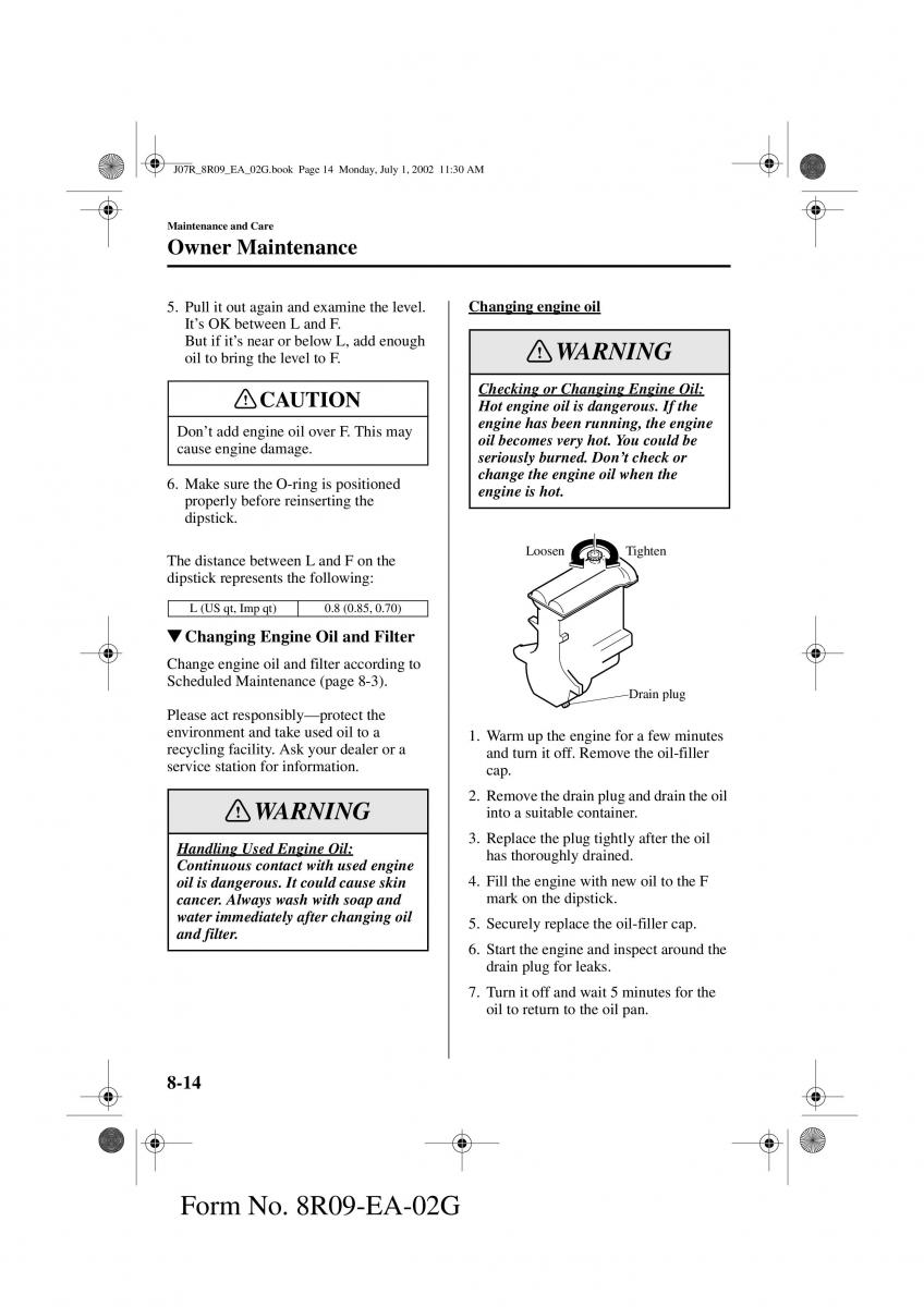 Mazda MX 5 Miata NB II 2 owners manual / page 193