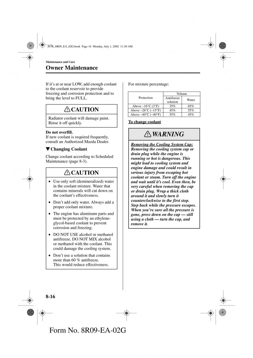 Mazda MX 5 Miata NB II 2 owners manual / page 195