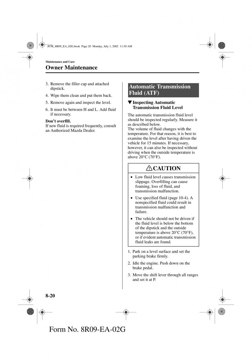 Mazda MX 5 Miata NB II 2 owners manual / page 199