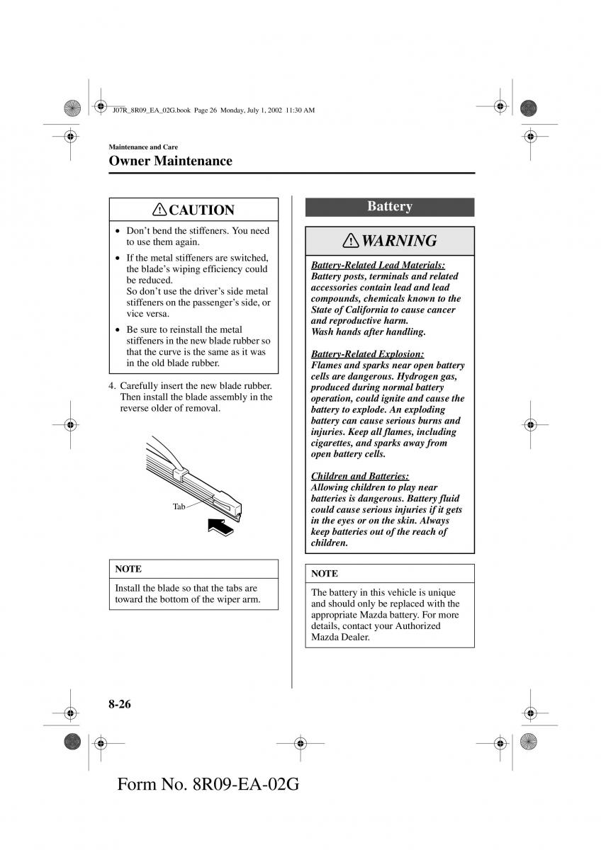 Mazda MX 5 Miata NB II 2 owners manual / page 205