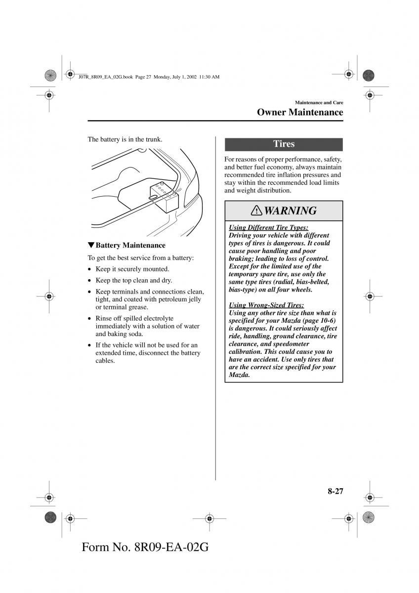 Mazda MX 5 Miata NB II 2 owners manual / page 206