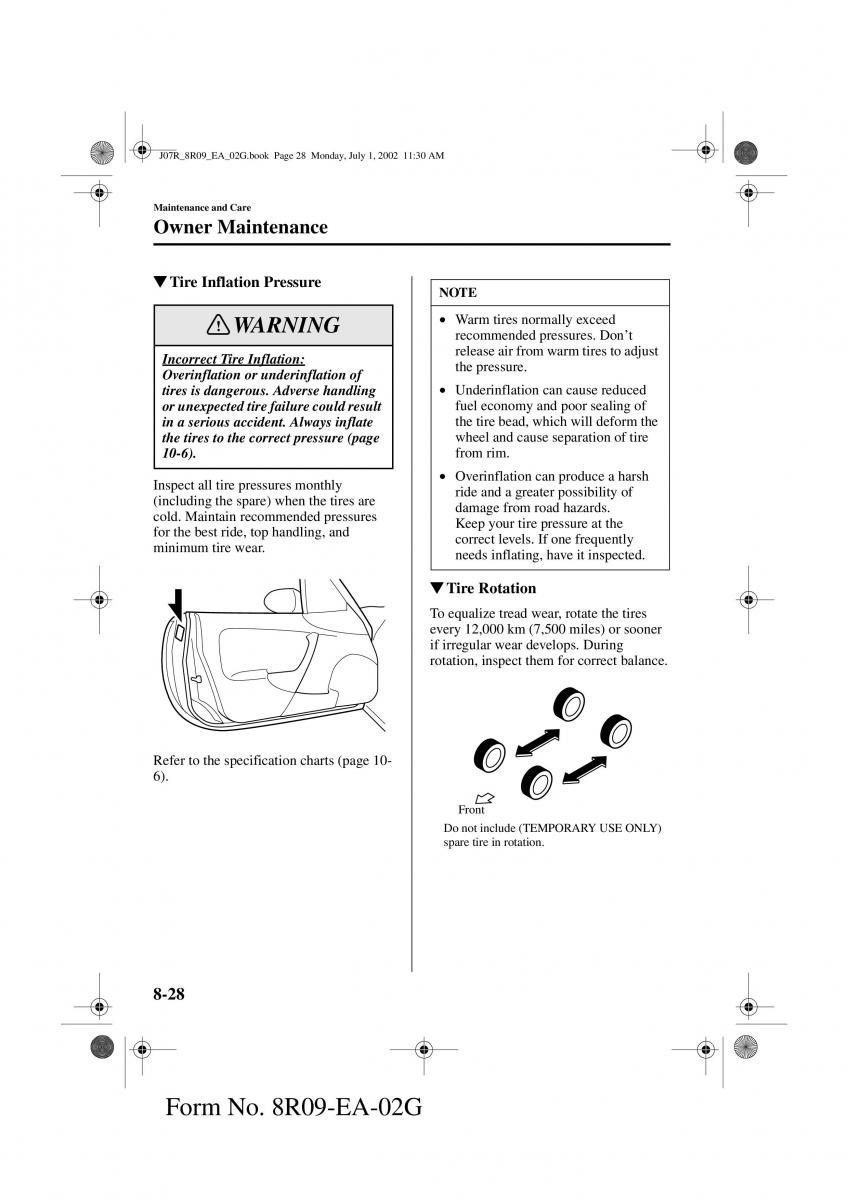 Mazda MX 5 Miata NB II 2 owners manual / page 207