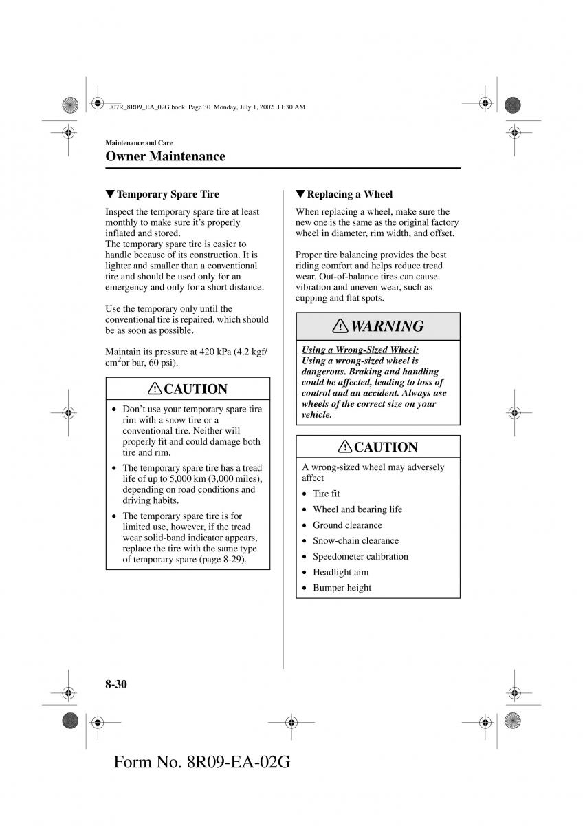 Mazda MX 5 Miata NB II 2 owners manual / page 209