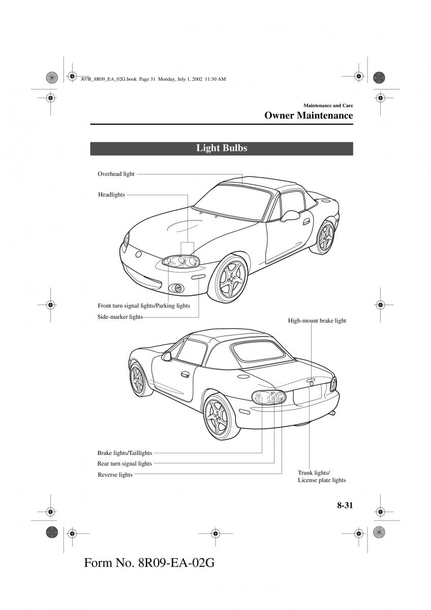 Mazda MX 5 Miata NB II 2 owners manual / page 210