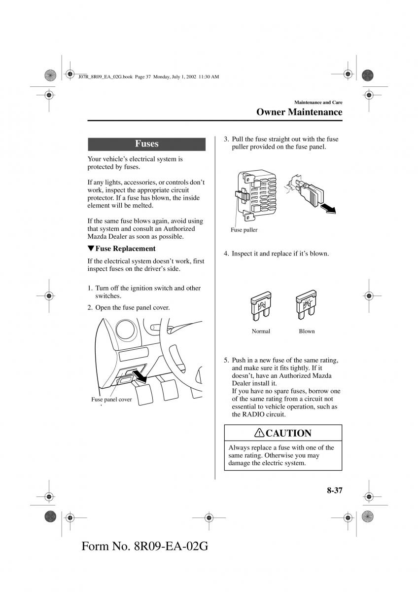 Mazda MX 5 Miata NB II 2 owners manual / page 216