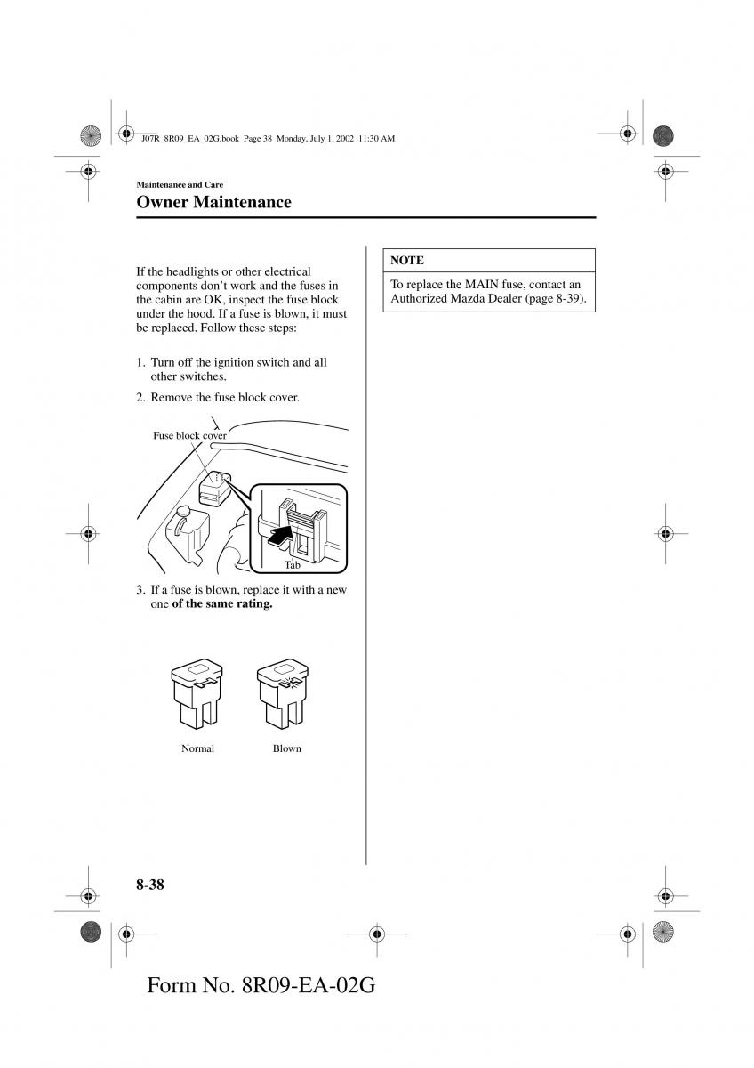 Mazda MX 5 Miata NB II 2 owners manual / page 217