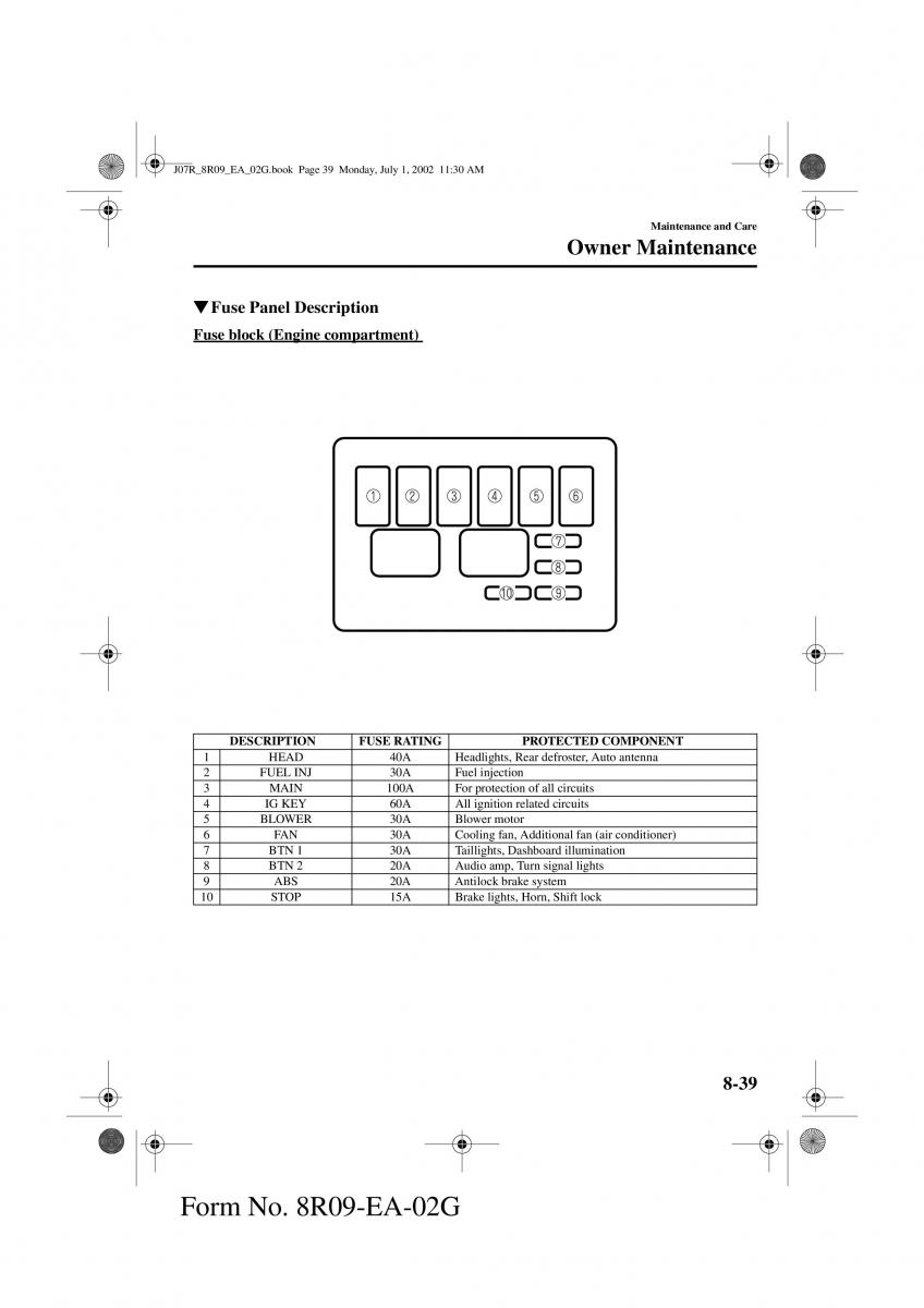 Mazda MX 5 Miata NB II 2 owners manual / page 218