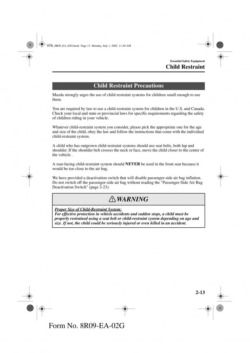 Mazda MX 5 Miata NB II 2 owners manual / page 22