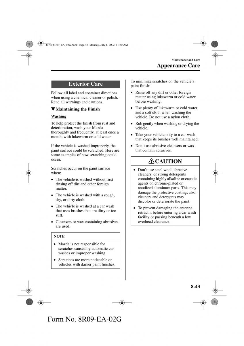 Mazda MX 5 Miata NB II 2 owners manual / page 222