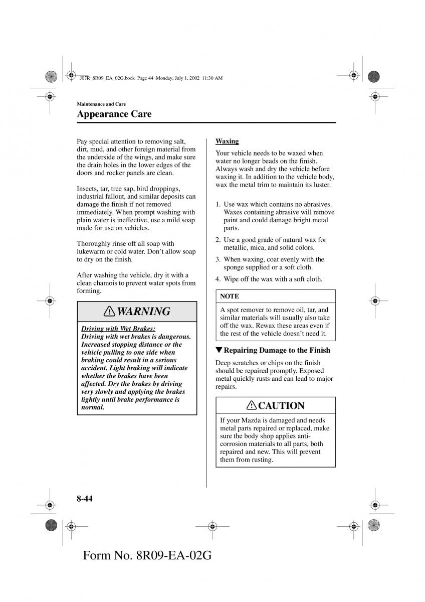 Mazda MX 5 Miata NB II 2 owners manual / page 223