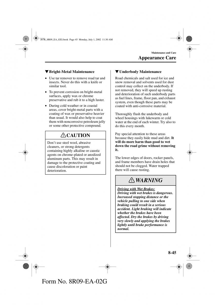 Mazda MX 5 Miata NB II 2 owners manual / page 224