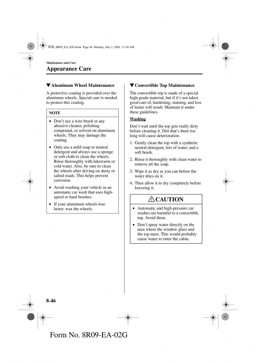 Mazda MX 5 Miata NB II 2 owners manual / page 225