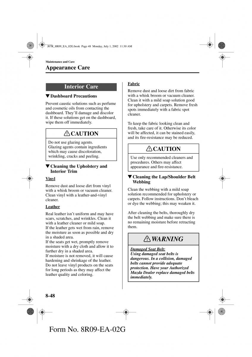 Mazda MX 5 Miata NB II 2 owners manual / page 227