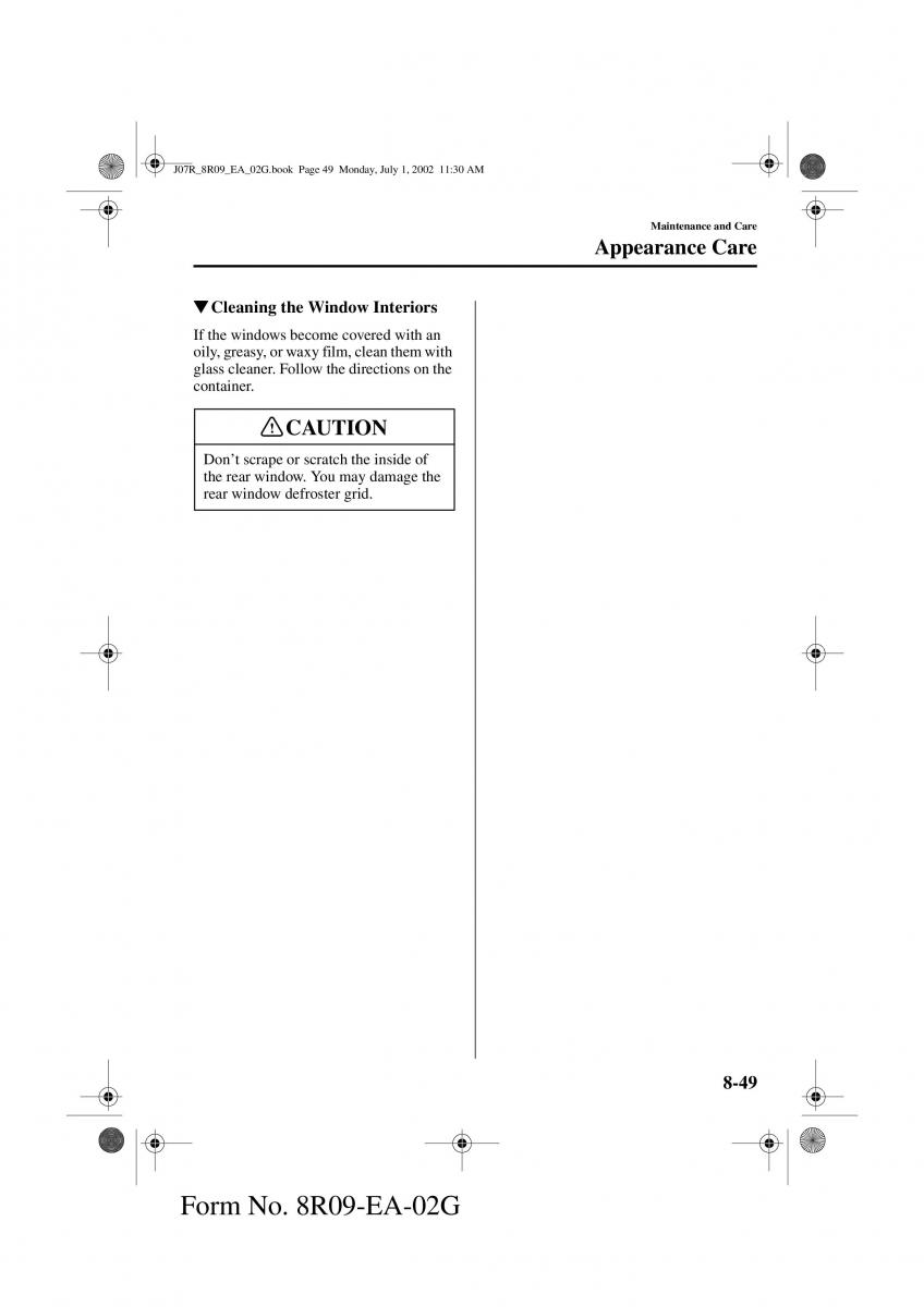 Mazda MX 5 Miata NB II 2 owners manual / page 228