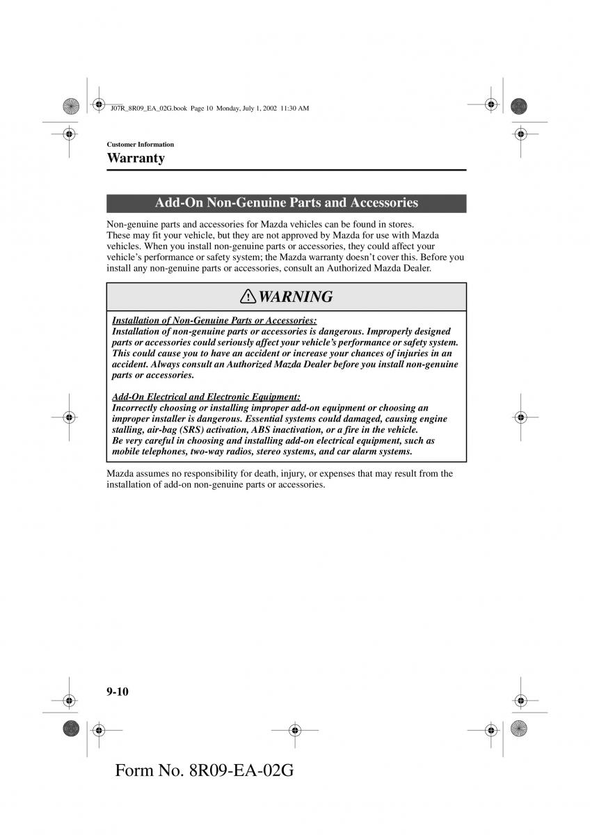 Mazda MX 5 Miata NB II 2 owners manual / page 239