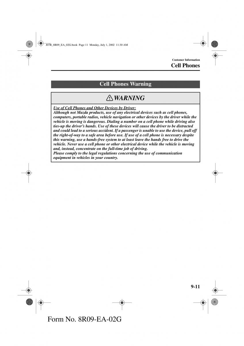 Mazda MX 5 Miata NB II 2 owners manual / page 240