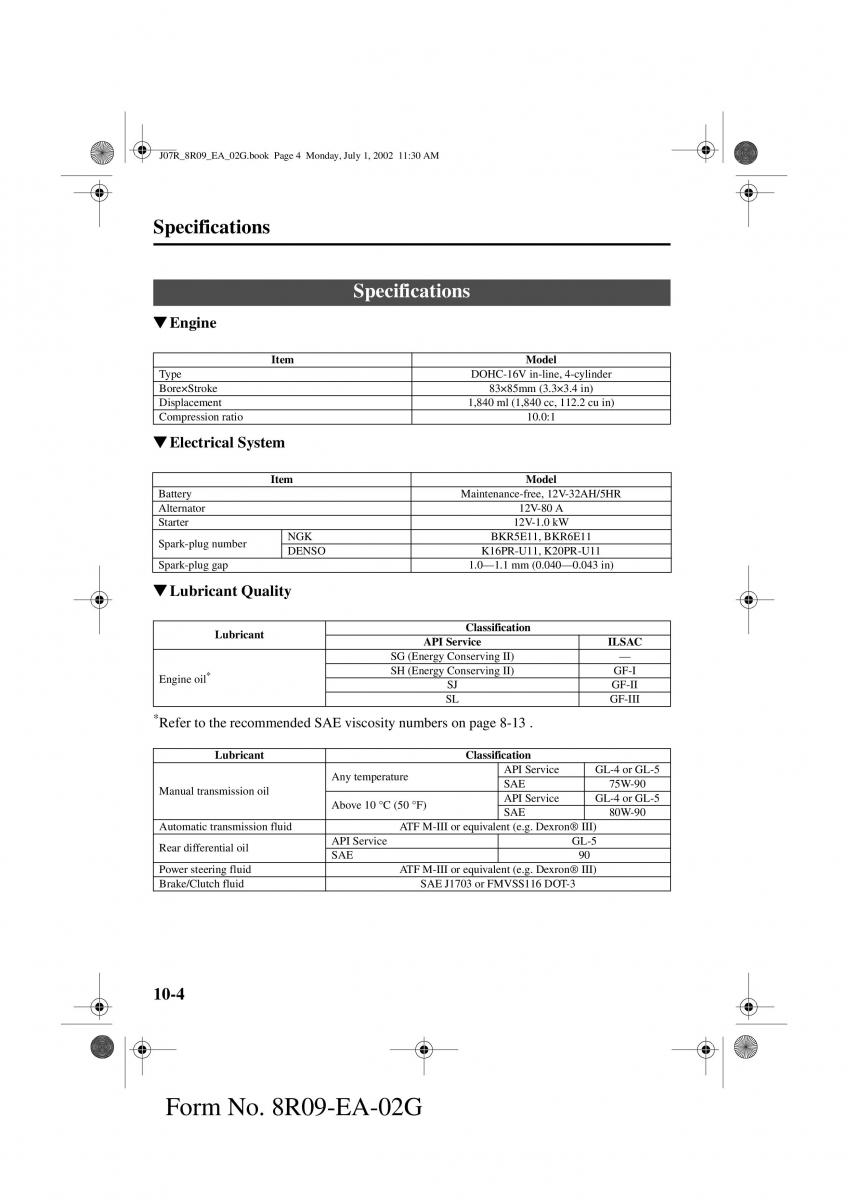 Mazda MX 5 Miata NB II 2 owners manual / page 249