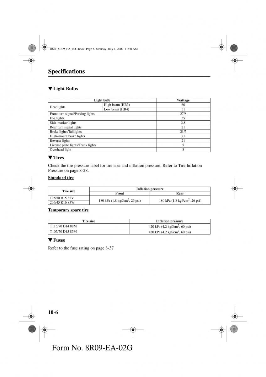 Mazda MX 5 Miata NB II 2 owners manual / page 251