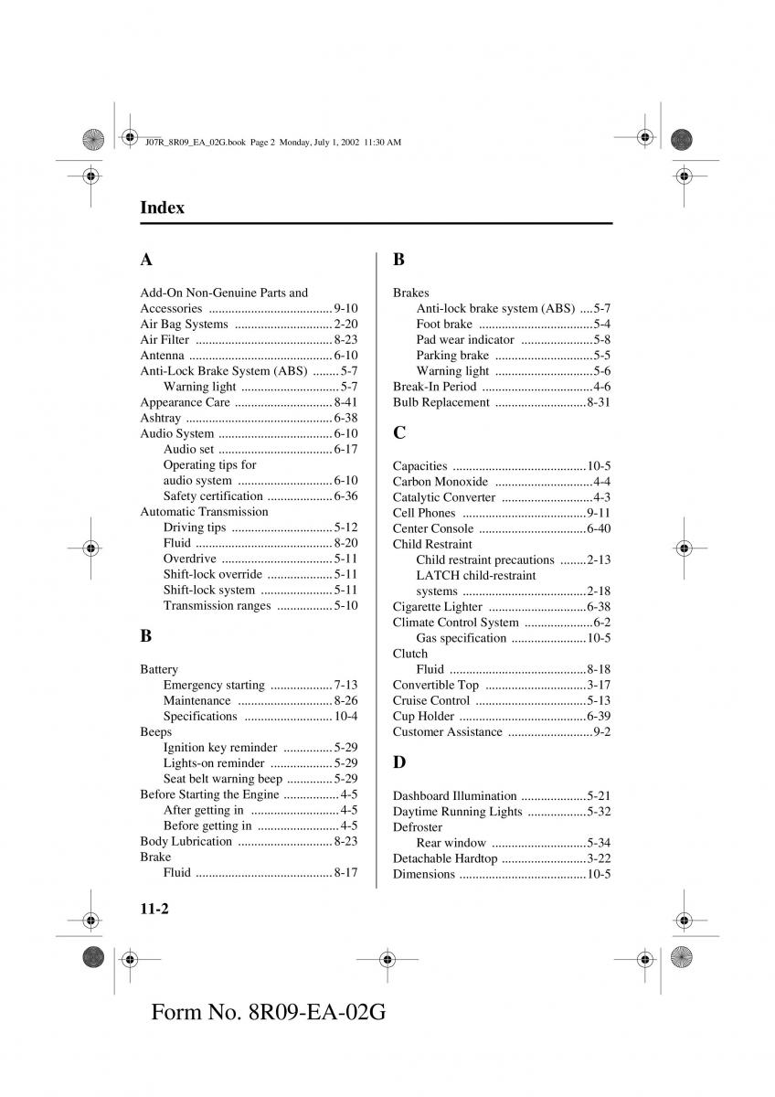 Mazda MX 5 Miata NB II 2 owners manual / page 253