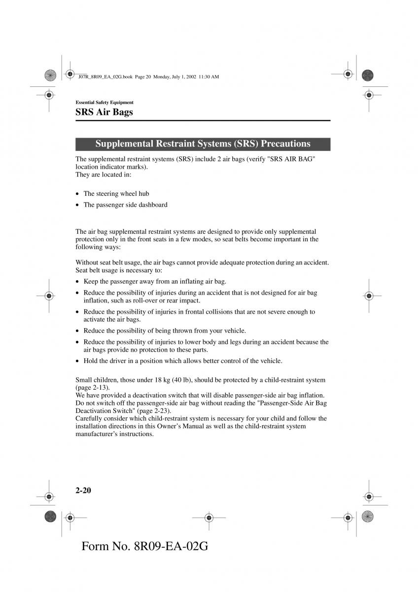 Mazda MX 5 Miata NB II 2 owners manual / page 29