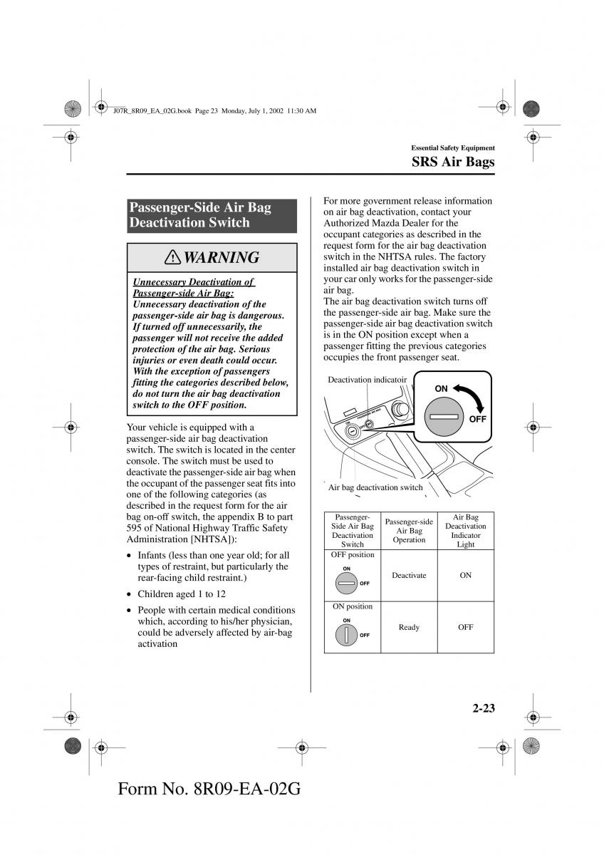 Mazda MX 5 Miata NB II 2 owners manual / page 32