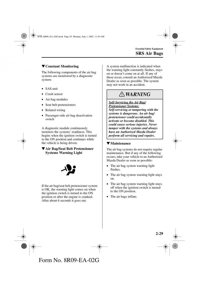 Mazda MX 5 Miata NB II 2 owners manual / page 38