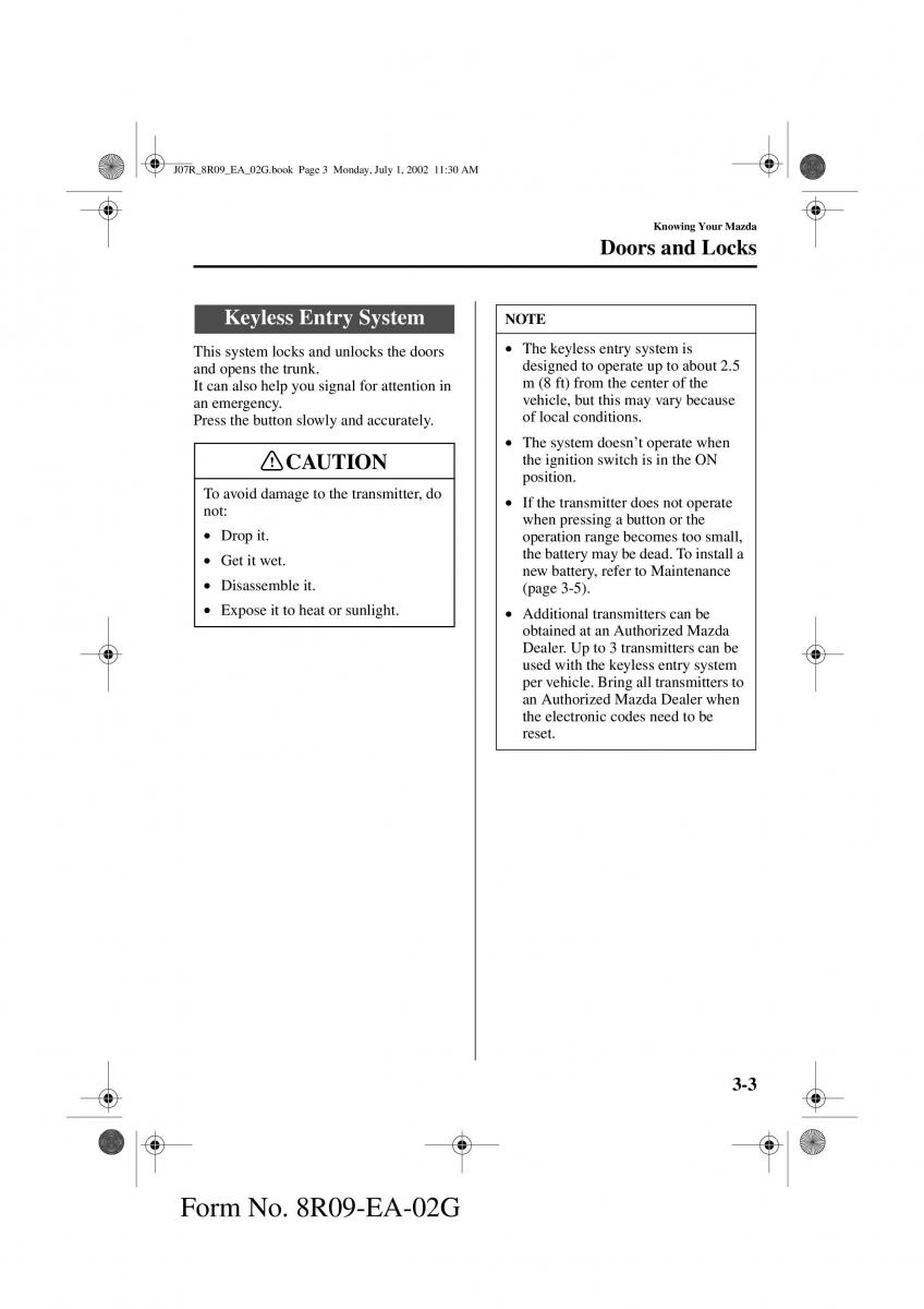 Mazda MX 5 Miata NB II 2 owners manual / page 42