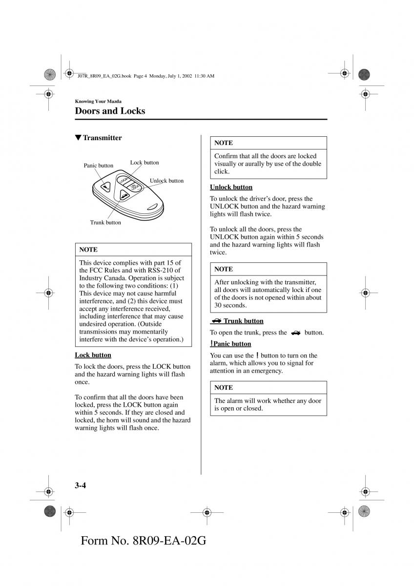 Mazda MX 5 Miata NB II 2 owners manual / page 43