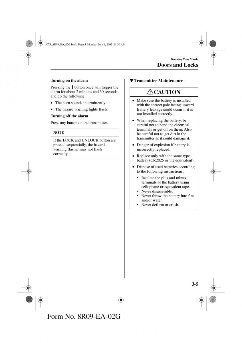 Mazda MX 5 Miata NB II 2 owners manual / page 44