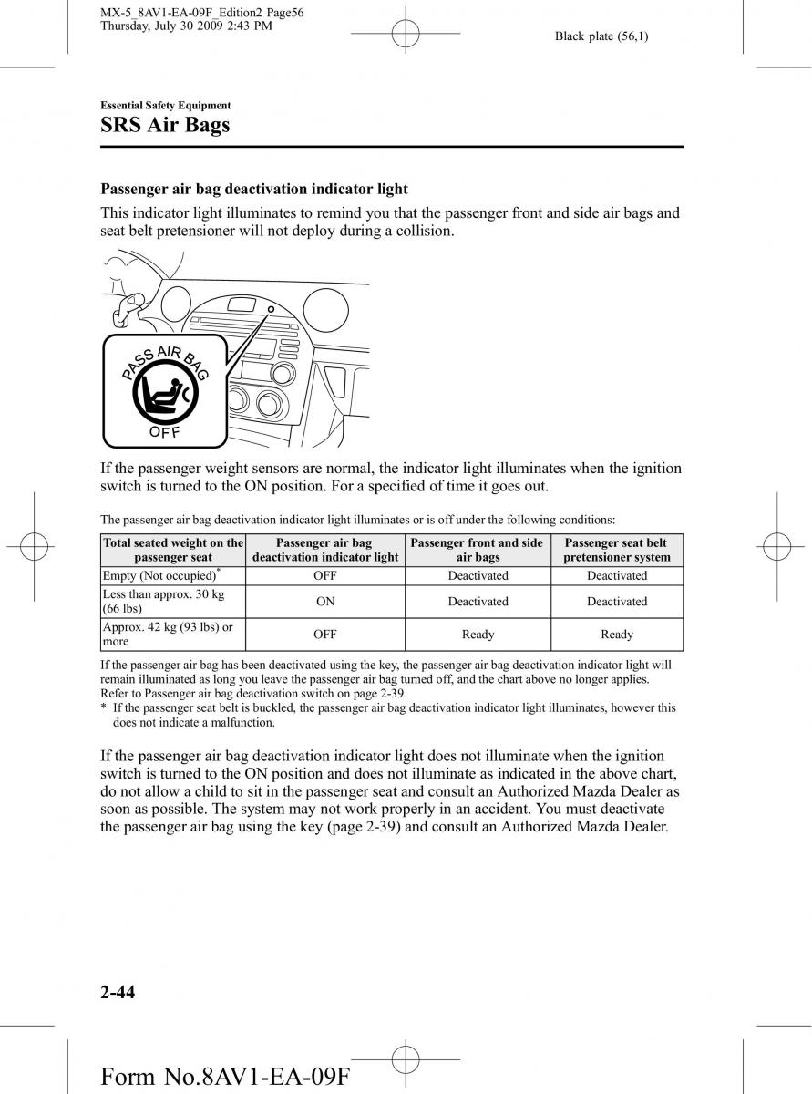 Mazda MX 5 Miata NC III 3 owners manual / page 56