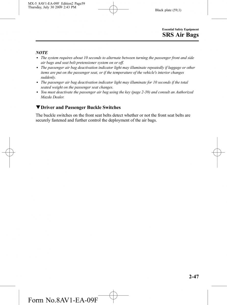 Mazda MX 5 Miata NC III 3 owners manual / page 59