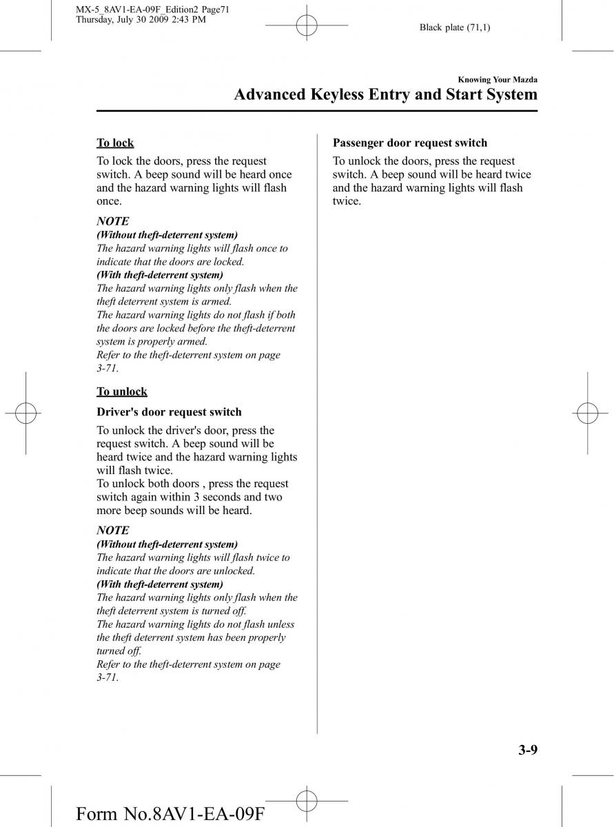 Mazda MX 5 Miata NC III 3 owners manual / page 71