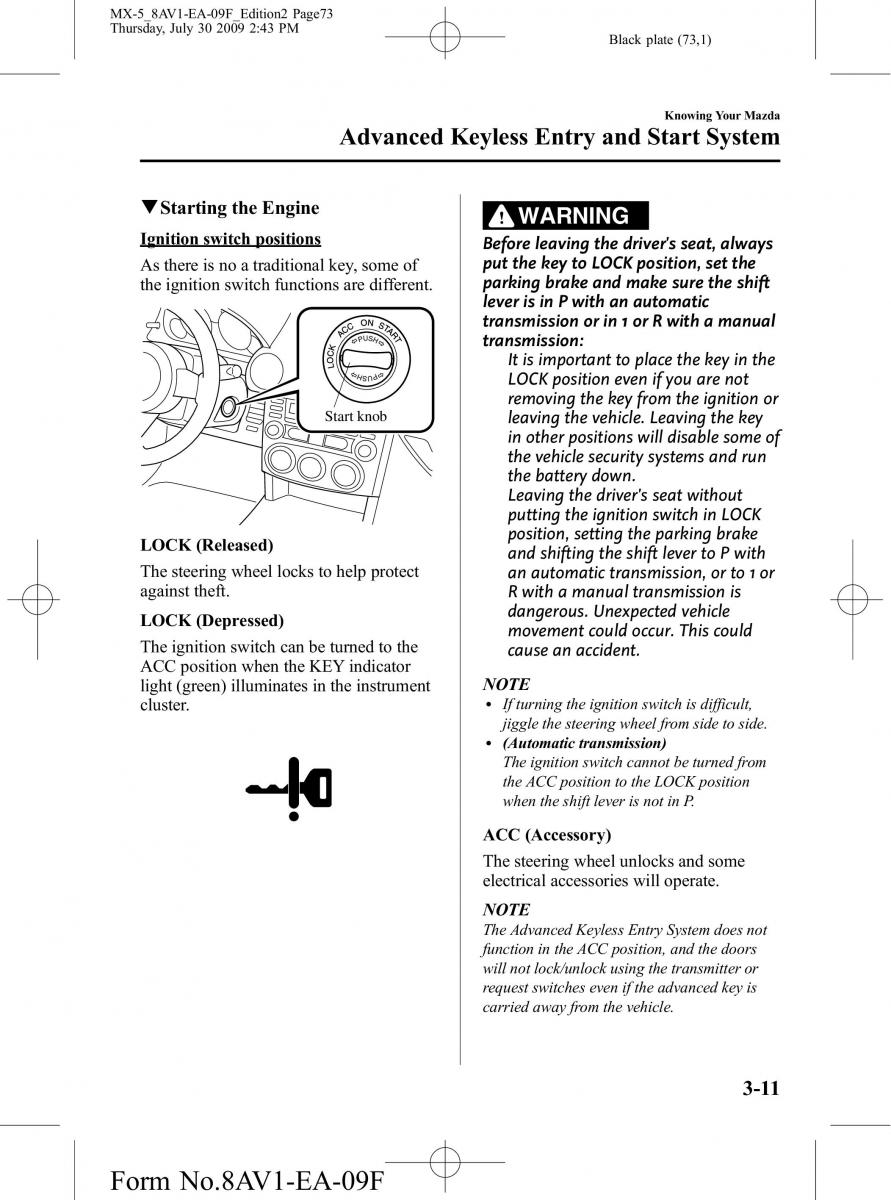 Mazda MX 5 Miata NC III 3 owners manual / page 73