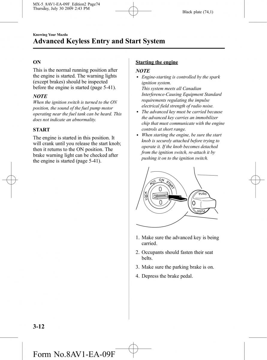 Mazda MX 5 Miata NC III 3 owners manual / page 74