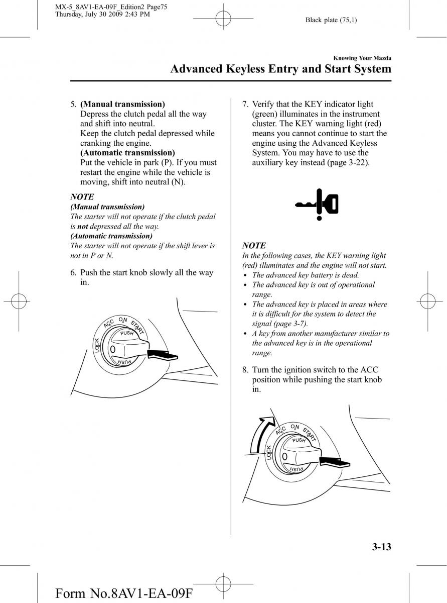 Mazda MX 5 Miata NC III 3 owners manual / page 75