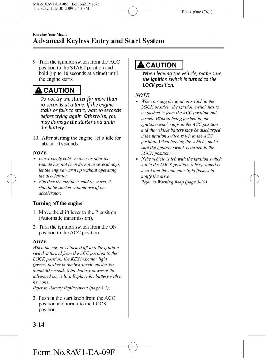 Mazda MX 5 Miata NC III 3 owners manual / page 76