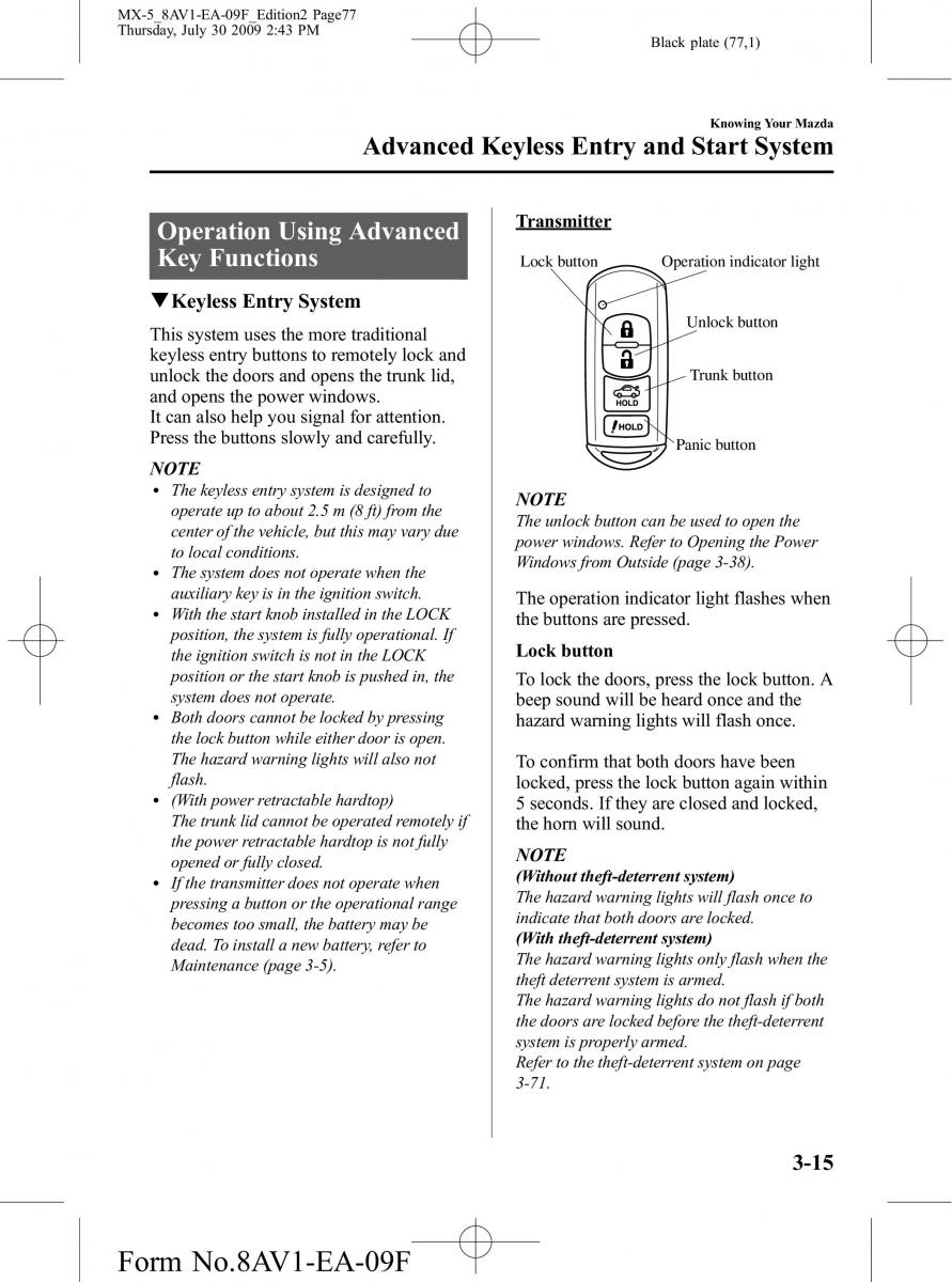 Mazda MX 5 Miata NC III 3 owners manual / page 77