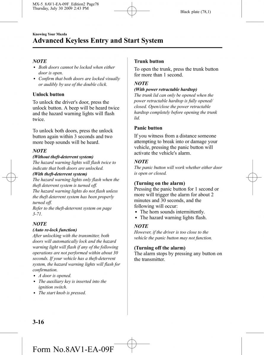 Mazda MX 5 Miata NC III 3 owners manual / page 78