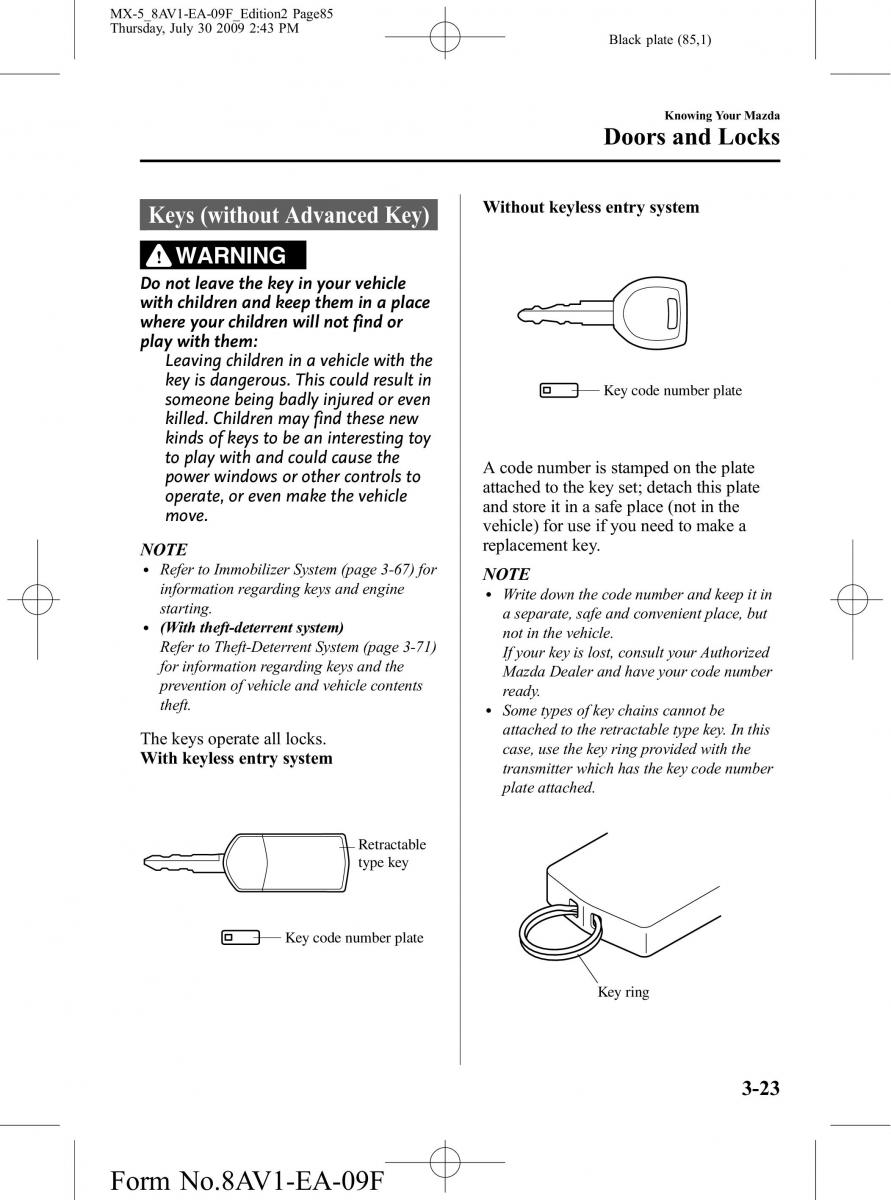 Mazda MX 5 Miata NC III 3 owners manual / page 85