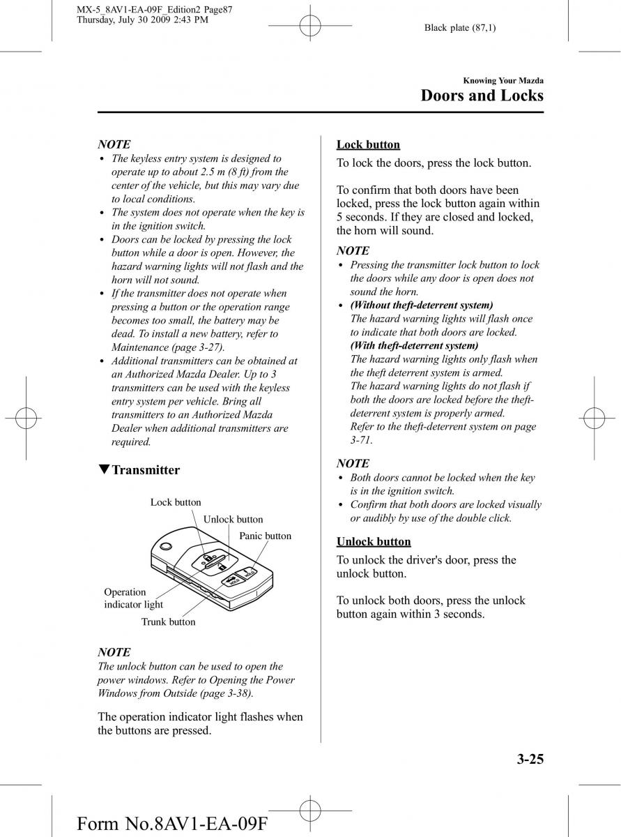 Mazda MX 5 Miata NC III 3 owners manual / page 87