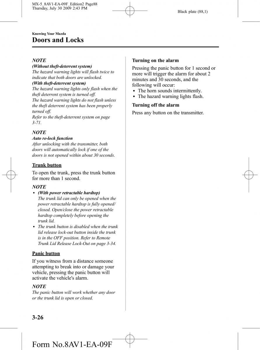 Mazda MX 5 Miata NC III 3 owners manual / page 88