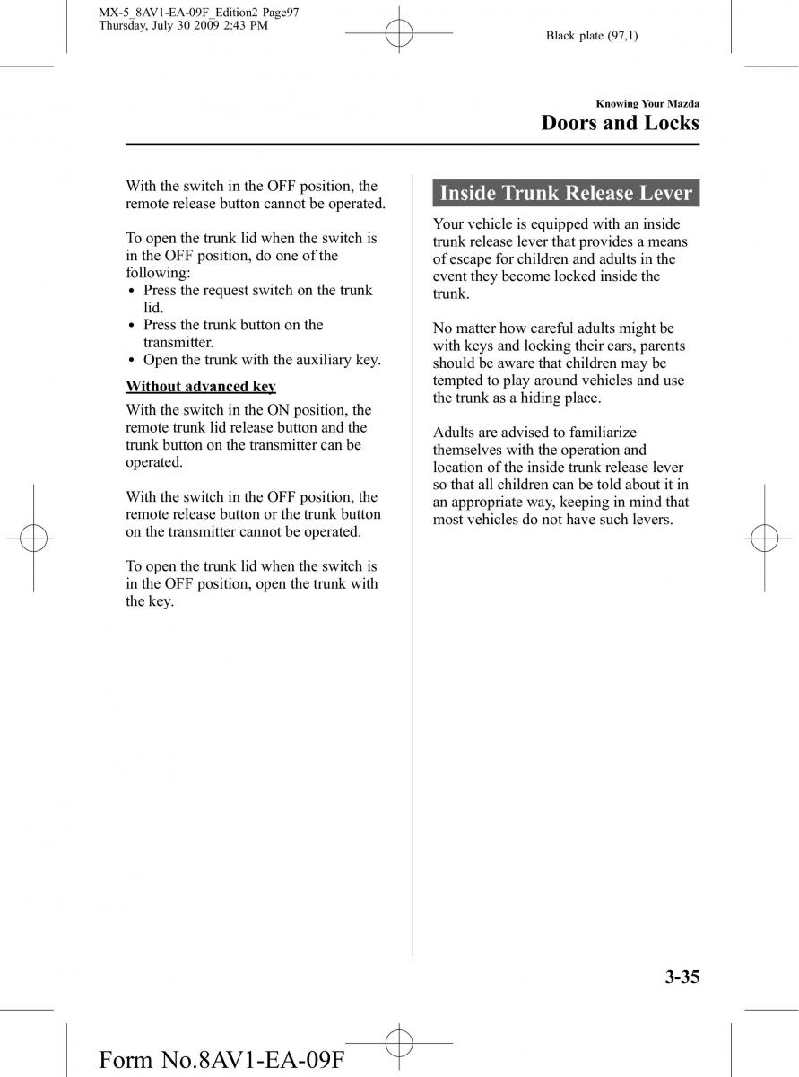 Mazda MX 5 Miata NC III 3 owners manual / page 97