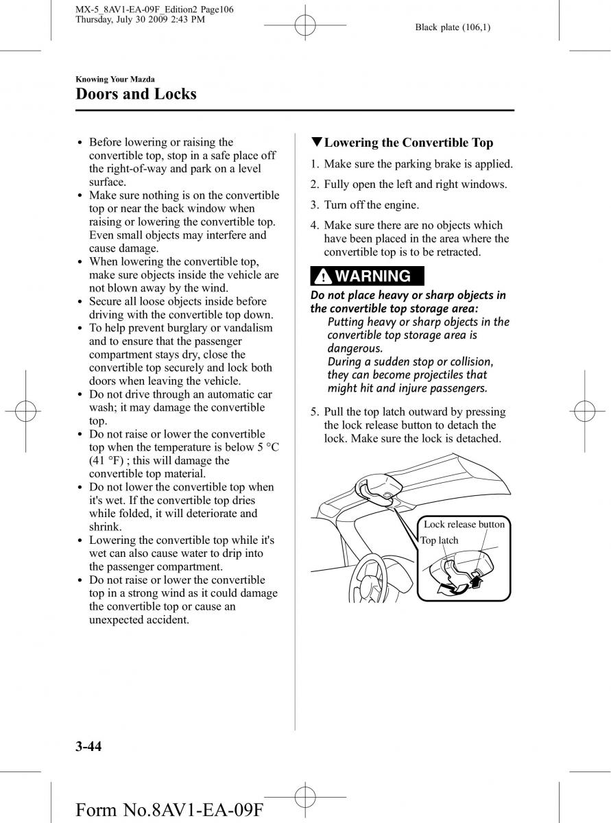 Mazda MX 5 Miata NC III 3 owners manual / page 106